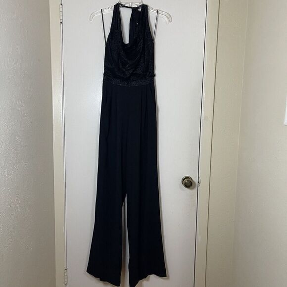 ALICE + OLIVIA Open Back Disco black silk Jumpsuit halter cowl neck US 2 $495 - Picture 7 of 11